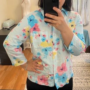 Crazy Horse Liz Claiborne Floral Linen Blouse M